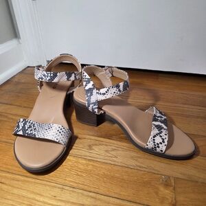 Torrid Women's Snakeskin Print Block Heel Sandals - Black & Cream Size 8.5 Wide